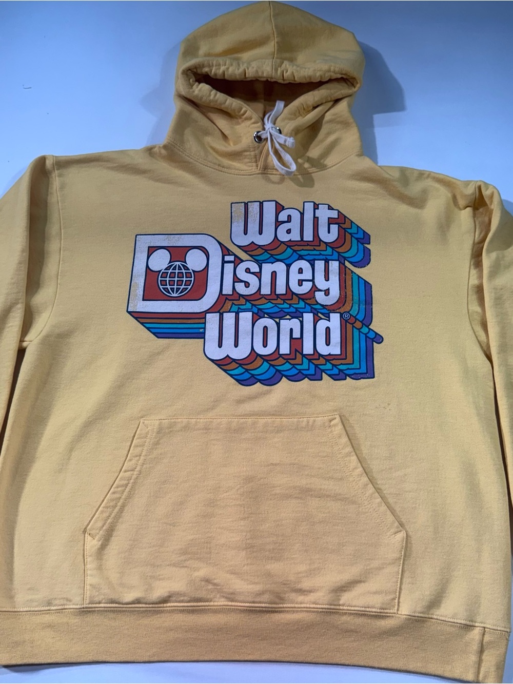 DISNEY Walt Disney World Yellow Retro Rainbow Pullover Hoodie, Unisex, Size L
